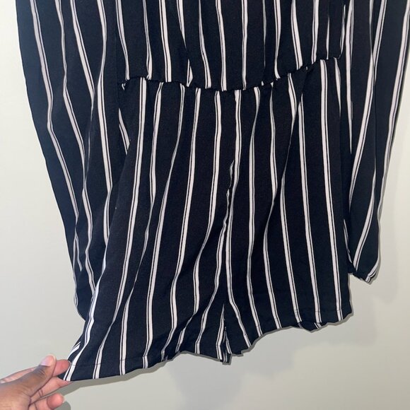 Missguided Striped Off-Shoulder Long Sleeve Romper – Black & White - Picture 4 of 5